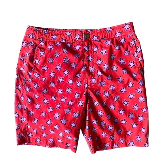 Onia Men's The Calder Swim Trunks Red w/ Purple Stars Size 30 - Picture 1 of 4